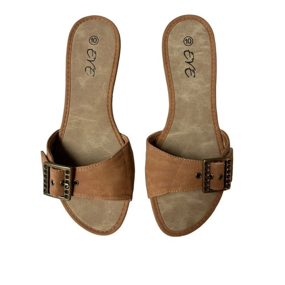 Eve Buckle Sandal Slides Low Heel Camel Color Size 10 - Picture 9 of 15